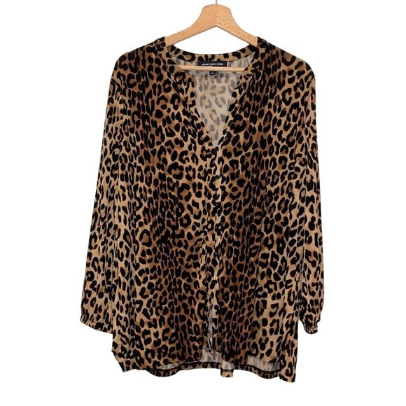 Jones New York Leopard Print Long Sleeve Button Front Blouse Women's Size XL - Picture 1 of 8